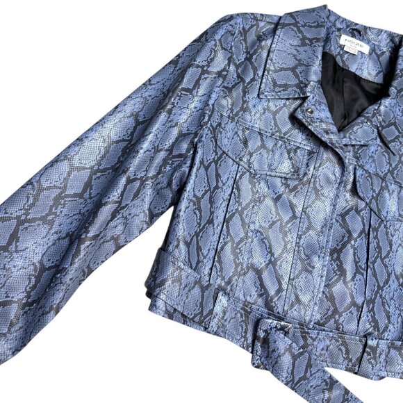 NOIZE Faux Vegan LEATHER Blue Snake Skin Cropped Bomber Glam Jacket Womens 2XL - Picture 7 of 8